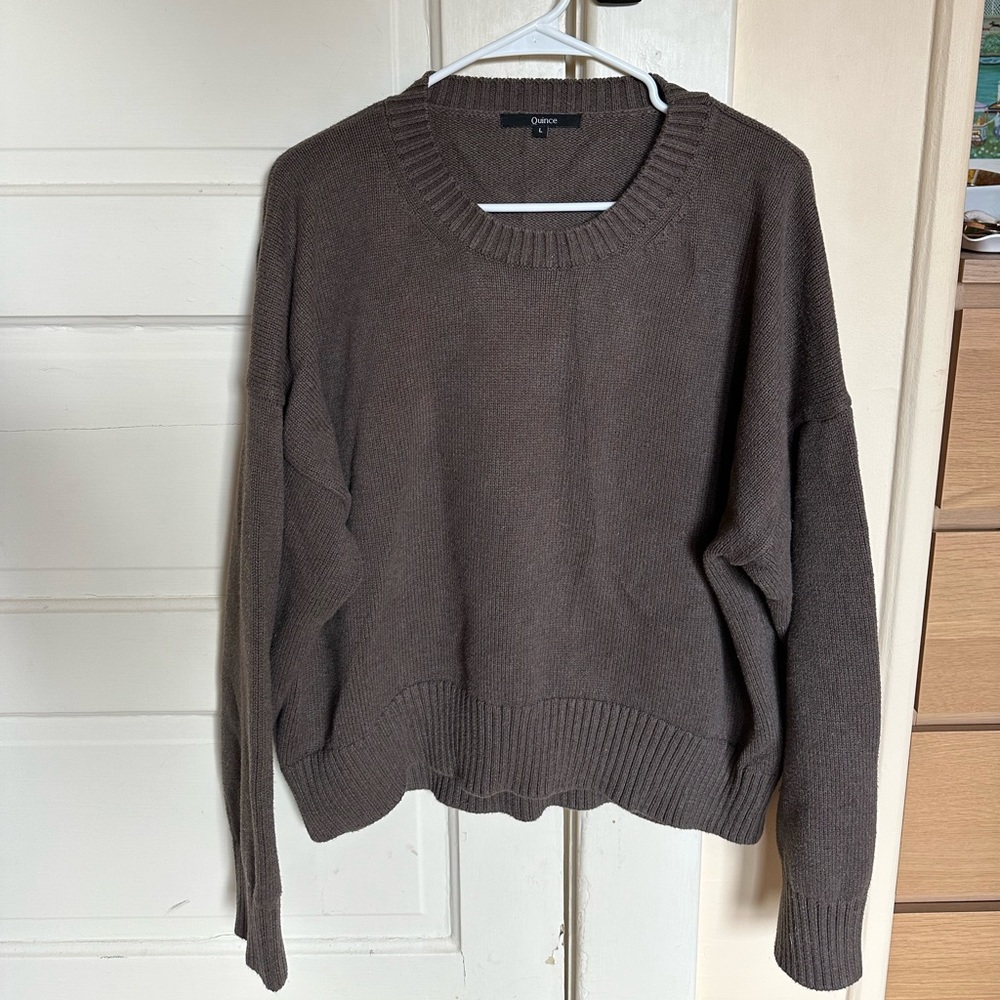 QUINCE Organic Cotton Boyfriend Crew Sweater Brown Large